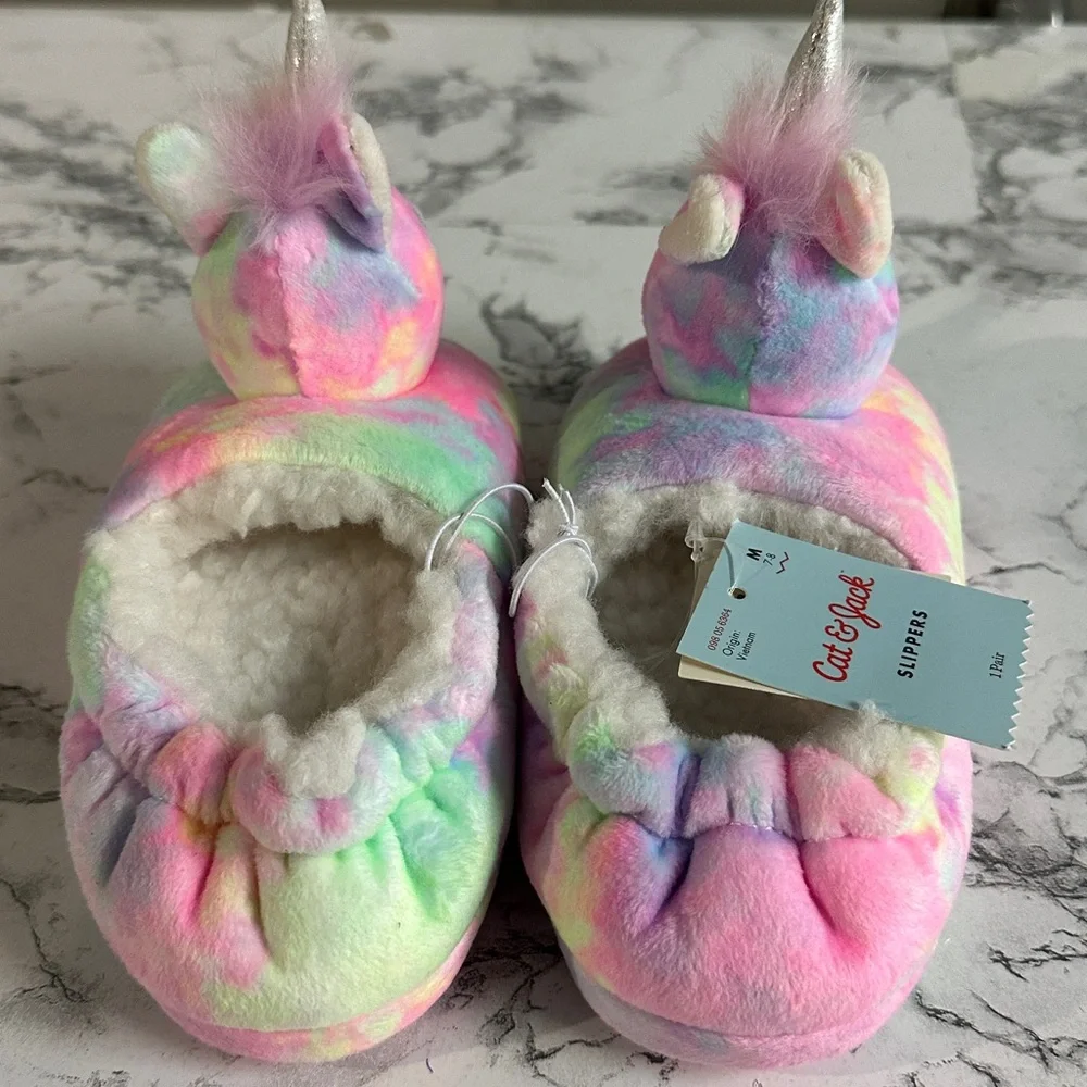 Cat & Jack Toddler Girls Magic Pastel Unicorn Slippers Size M(7/8)